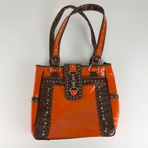P&G Collection Vibrant Orange & Faux Croc Bling Shoulder Bag
